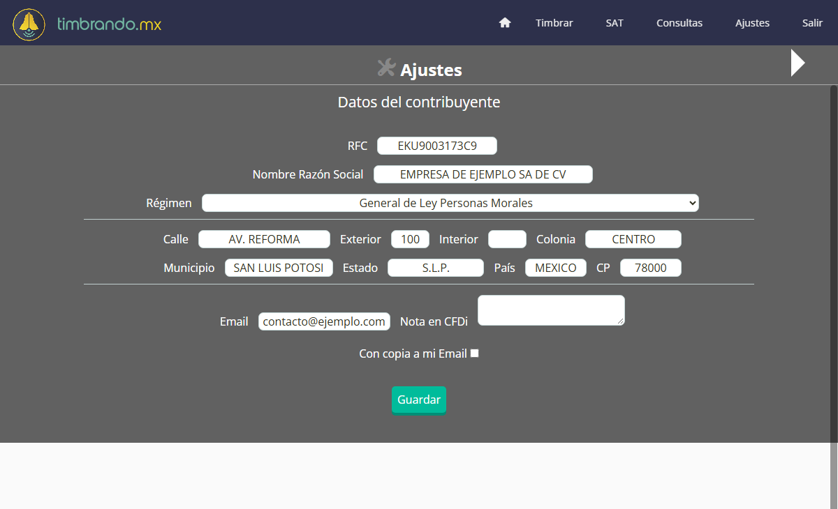 Datos del contribuyente
