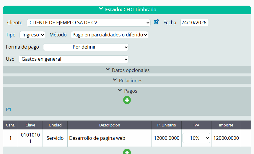 Sección de pagos